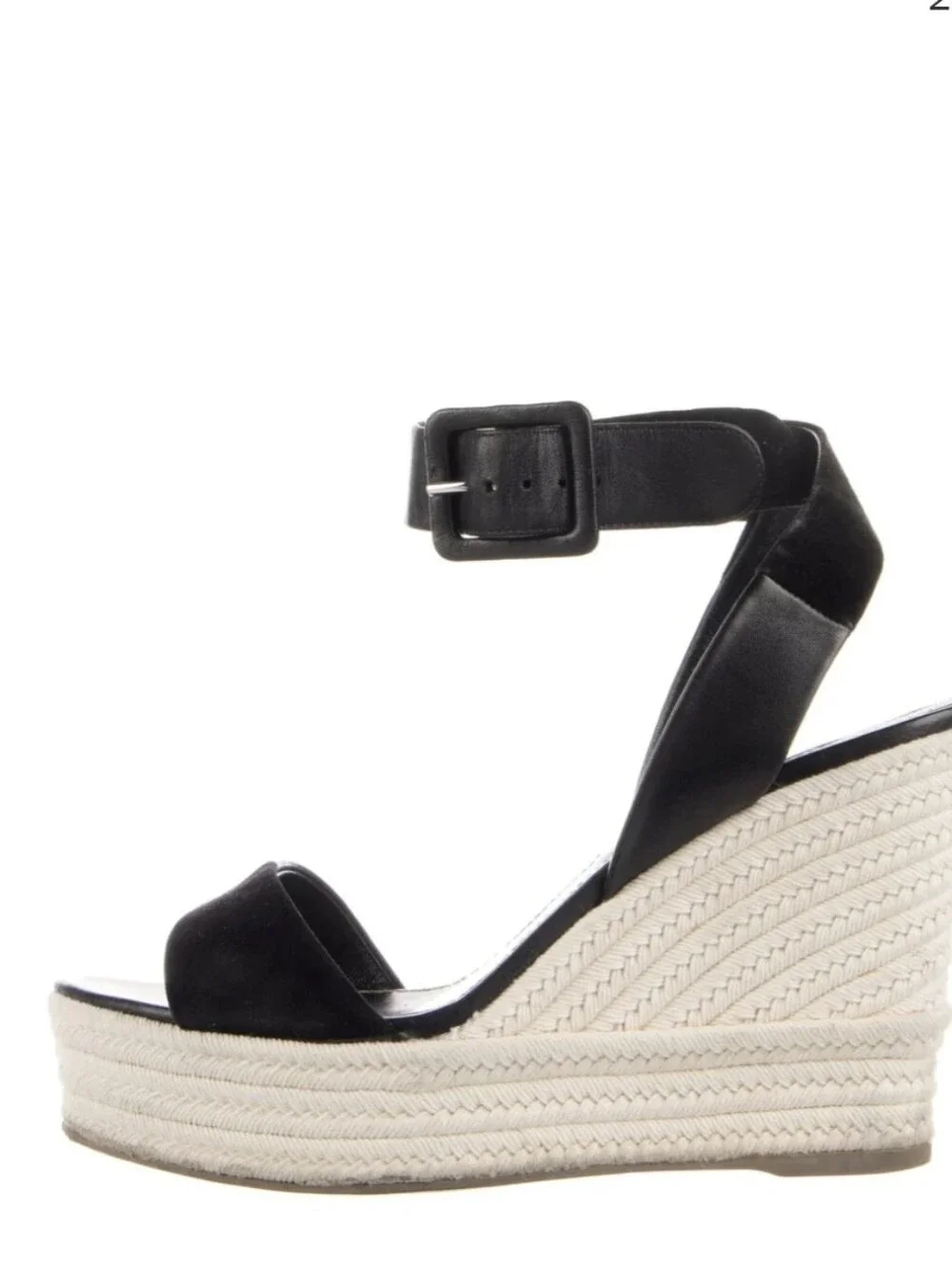 Sergio Rossi Italy Leather Espadrille Wedge Sandals Women's Sz 7 Eu 37 $975